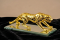 Gold Leopard Figurine on Glass Base, Decorative Statue, Textured Finish, Home Decor Accent