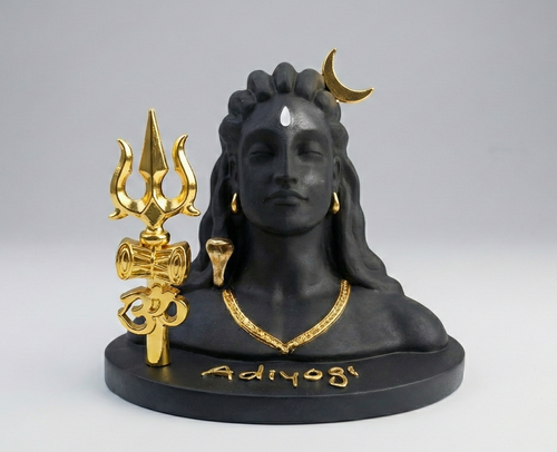 Adiyogi Shiva Idol Car Dashboard Figurine, Black and Gold with Trishul and Om Symbol, Resin, 8x8x7 cm