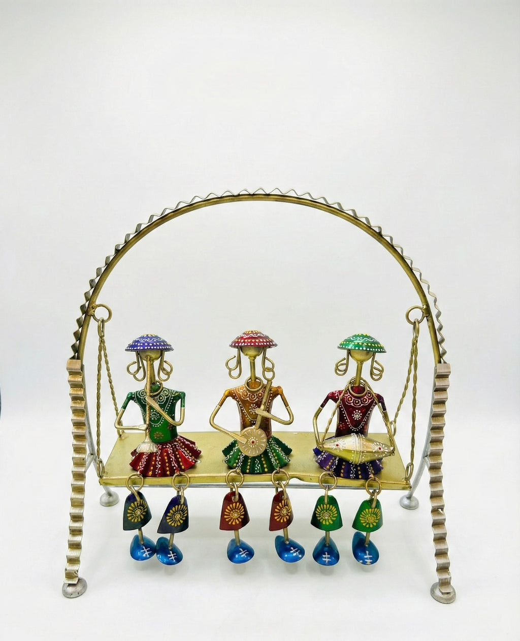 Rajasthani Musician Figurines for Home Decor, Handcrafted Metal Swing with 3 Musical Figures, Traditional Indian Art Sculpture, Decorative Showpiece