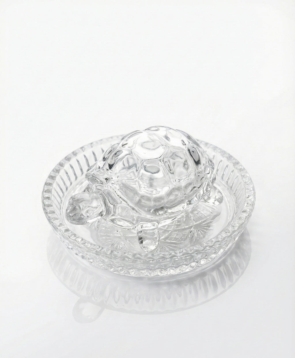Crystal Glass Turtle Figurine with Decorative Plate, Clear, Home Decor Showpiece
