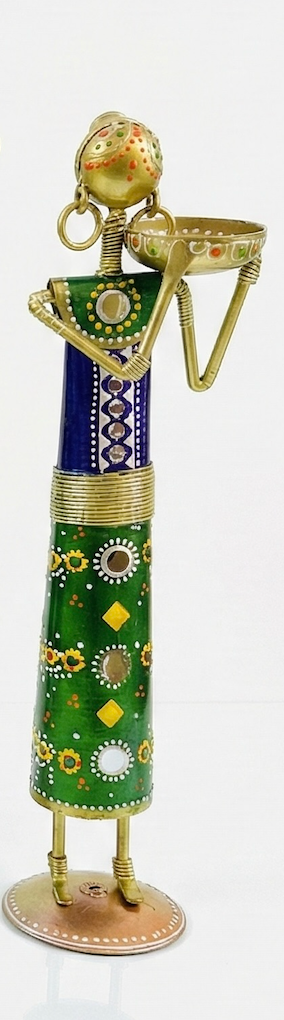 Rajasthani Handcrafted Metal Tea Light Candle Holders, Decorative Rajasthani Figure Design, Colourful Hand-Painted, Set of 4, Traditional Indian Home Décor