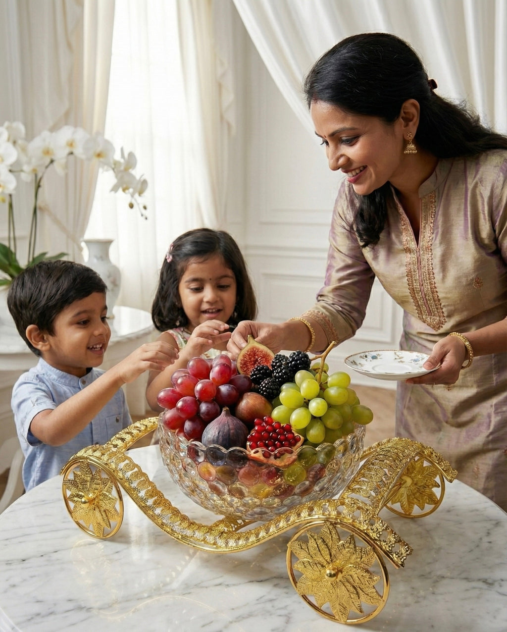 Golden Luxury Glass Fruit Basket