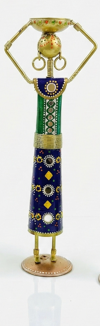 Rajasthani Handcrafted Metal Tea Light Candle Holders, Decorative Rajasthani Figure Design, Colourful Hand-Painted, Set of 4, Traditional Indian Home Décor