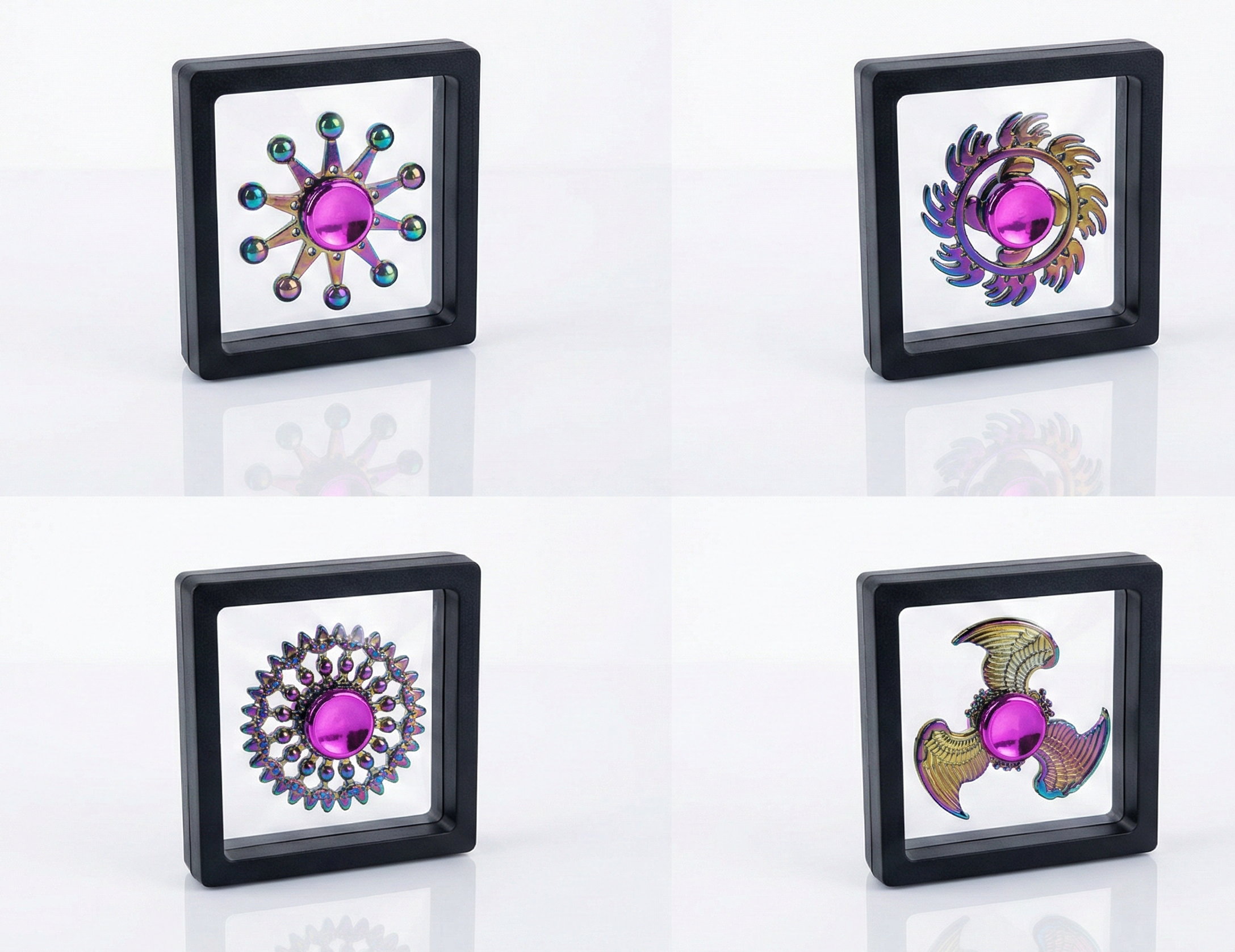 Magnetic Fidget Spinner Rings Set, Multiple Designs, Rainbow Iridescent Finish, Stress Relief Toy