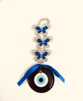 Blue Evil Eye Charm Hanging, Metal Decorative Wall and Car Mirror Ornament, Traditional Protection Amulet with Ribbon